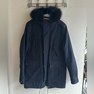 The Kooples Men’s Navy Canvas and Fur Parka - MEDIUM